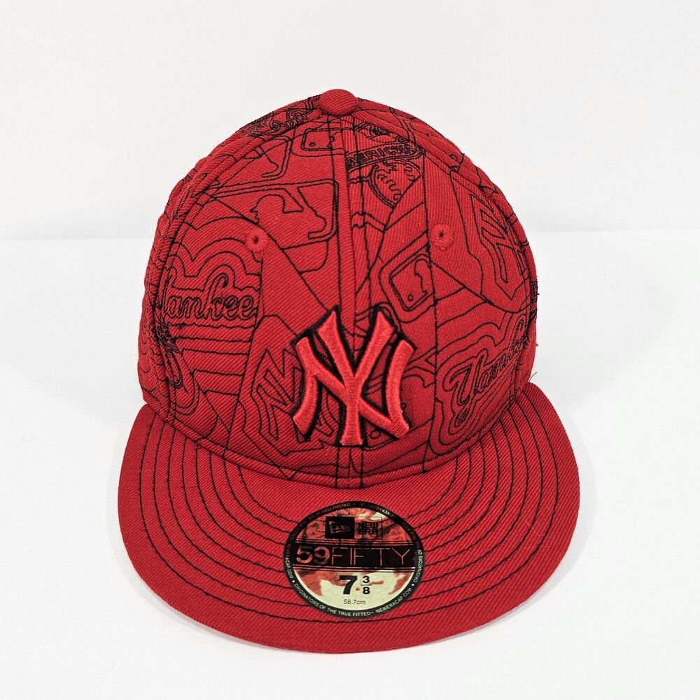 New Era 59FIFTY New York Yankees Red Graffiti Fitted Hat 7 3/8 Wool MLB